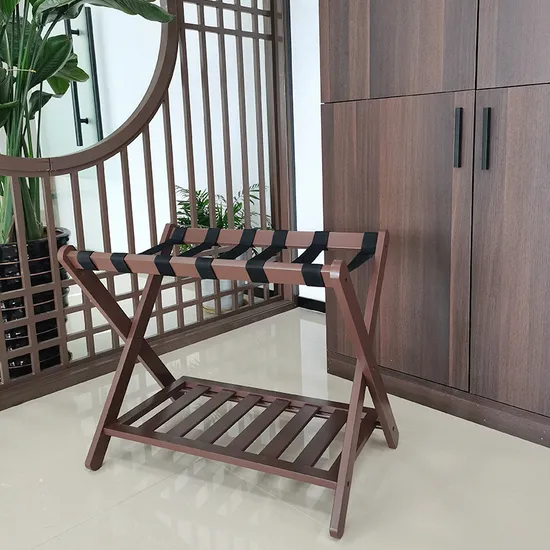 Hotel Room Floor-Standing Foldable Bamboo and Wood Luggage Rack Luggage Storage Slipper Rack.