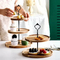 Elegant Rustic Acacia Cake Stand 2-Tier Serving Stand for Farmhouse Style Entertaining