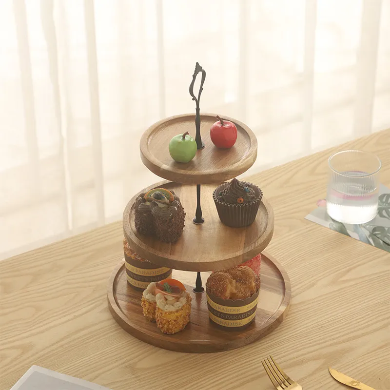 3 PCS 3 Tier Square Acacia Wooden Serving Tray Cake Display Stand for Party/ Wedding