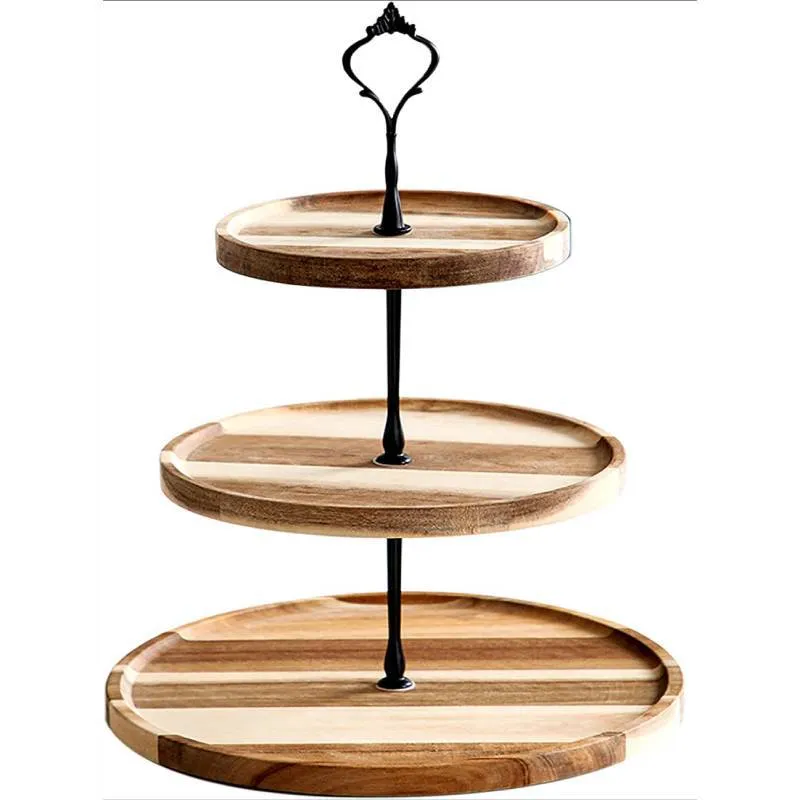 Handcrafted Acacia Wood 3-Tier Cake Stand with Removable Trays for Wedding Dessert Displays