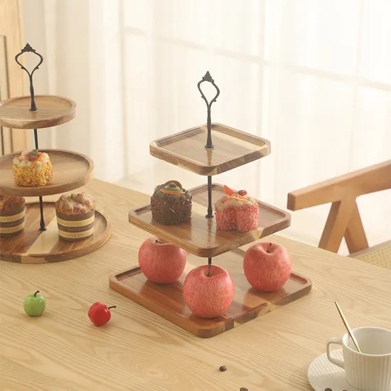 3 PCS 3 Tier Square Acacia Wooden Serving Tray Cake Display Stand for Party/ Wedding