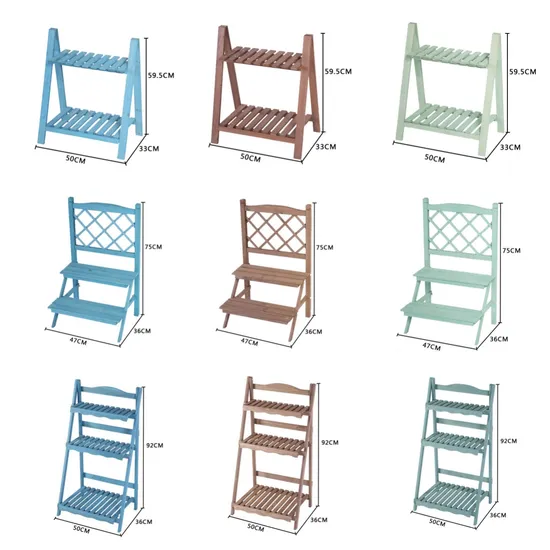 Foldable Five - Layer Step - Type Storage Rack Solid Wood Flower Rack for Succulent Plants