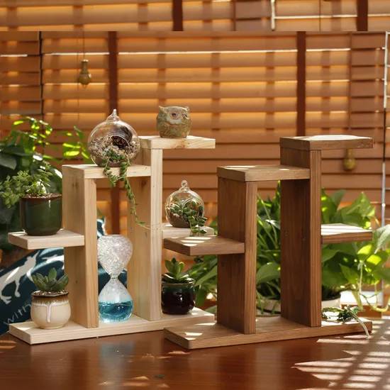 Multi-Tier Wooden Desktop Small Flower Stand Office Balcony Bay Succulents Rack Flower Pot Plant Shelf