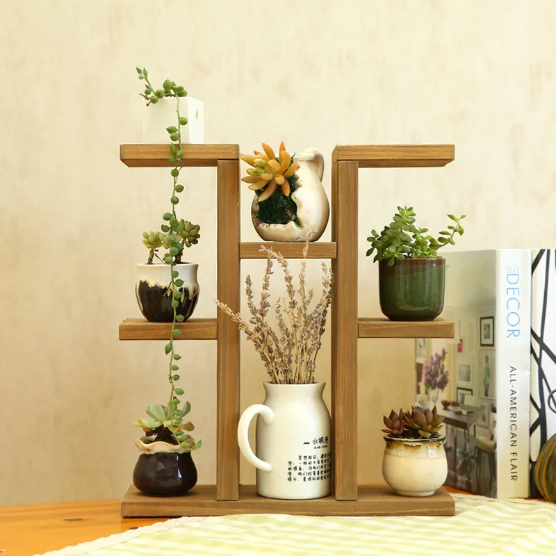 Multi-Layer Desktop Solid Wood Flower Stand Shelf for Book / Toys / Plants