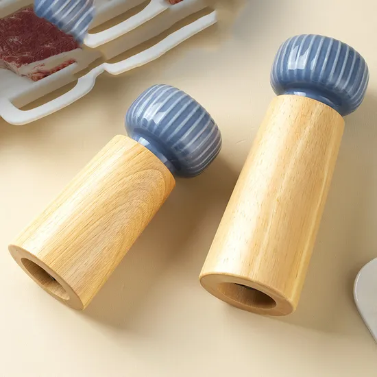 Nordic Danish Ceramic and Beech Wood Pepper Grinder Salt Grinding Bottle Pepper Mill