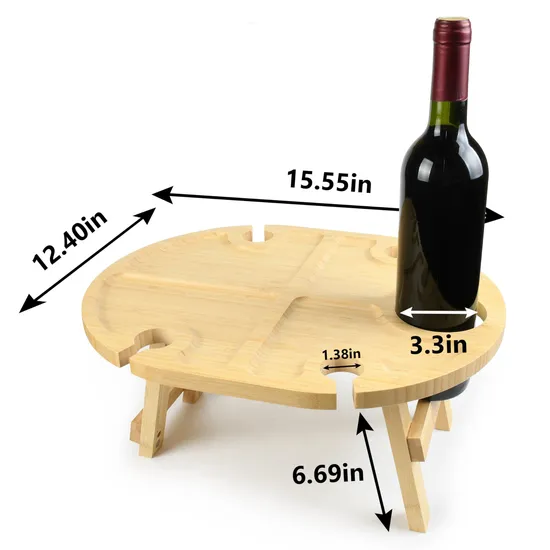 Durable Waterproof Bamboo Camping Table Wine Picnic Table for Family Trips