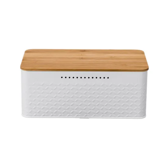 Rectangle Metal Bread Bin Bread Box Bread Holder Bread Storage Container with Wood Lid Grid
