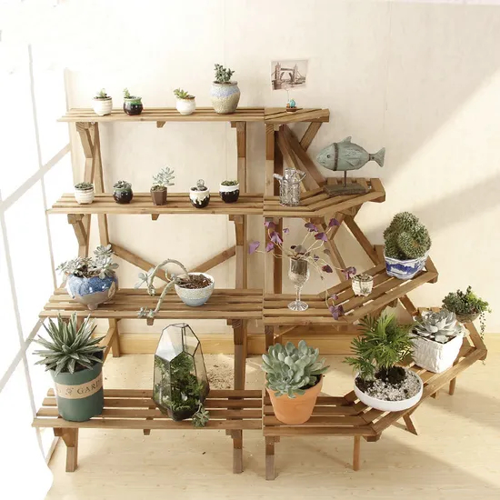 Stepped Style Solid Wood 4- Tier Corner Shelf Flower Rack Flower Pot Plant Stand