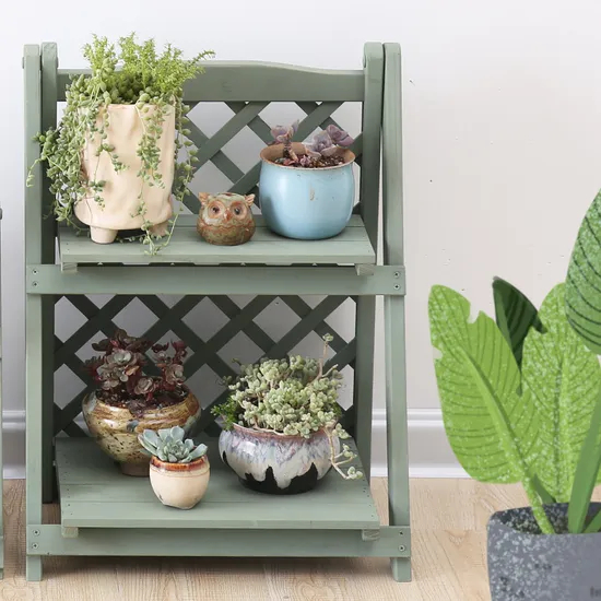 2 Tier Folding Wooden Flower Stands Plant Display Shelf Storage Rack Ladder Stand Rack