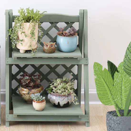 2 Tier Folding Wooden Flower Stands Plant Display Shelf Storage Rack Ladder Stand Rack