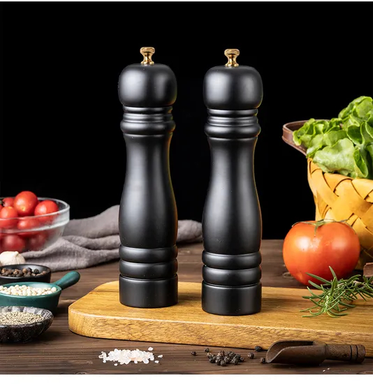 8-Inch Black PU Painted Wooden Pepper Grinder Sea Salt Grinder