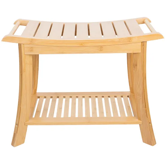 Thickened Bamboo Bathroom Stool with Towel Hanging Function