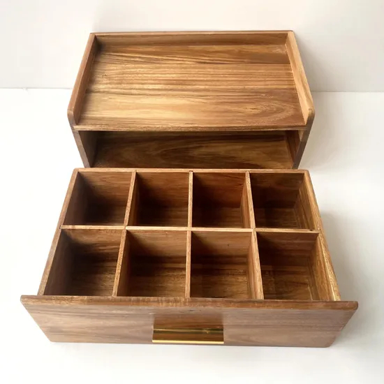 Custom Acacia Wood Coffee Storage Box Drawer Box Tea Set Storage Box