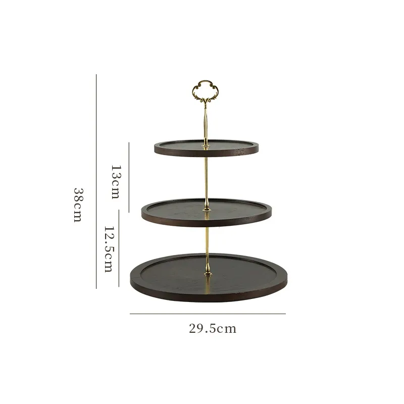 Black Color Rustic Style 3 Tier Bamboo Cake Stand with Metal Handle