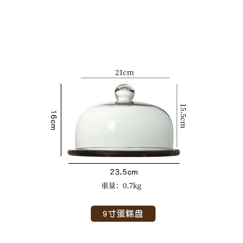 Fujian Factory Manufacture Round Acacia Wood Cake Stand with Glass Dome