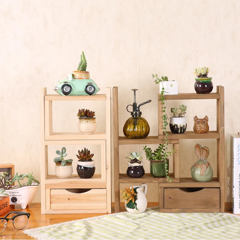 Extendable Multi-Layer Solid Wood Table Shelf Vintage Shelf Bay Window Office Flower Stand