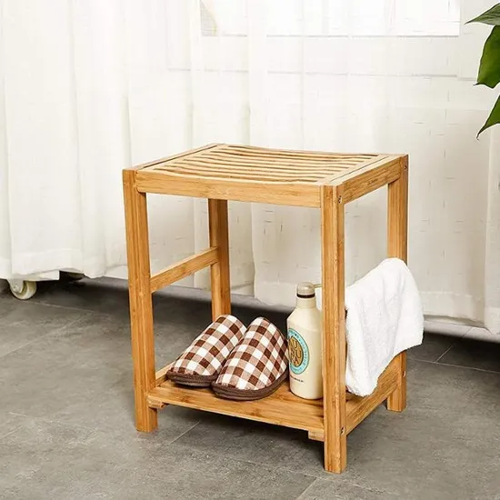 Waterproof Bamboo Bathroom Storage Stool Bath Stool Shoe-Changing Stool