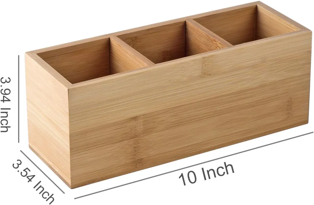 3-Compartment Bamboo Desk Organizer for Pens & Remotes