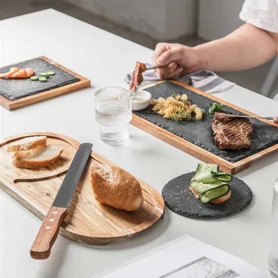 Custom Different Shape Acacia Wood and Steak Plate Slate Cheese Board