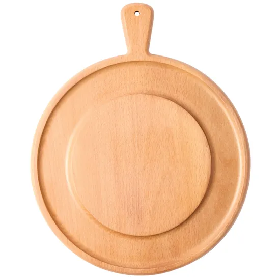 Round Beech Wood Charcuterie Board Serving Tray with Handle