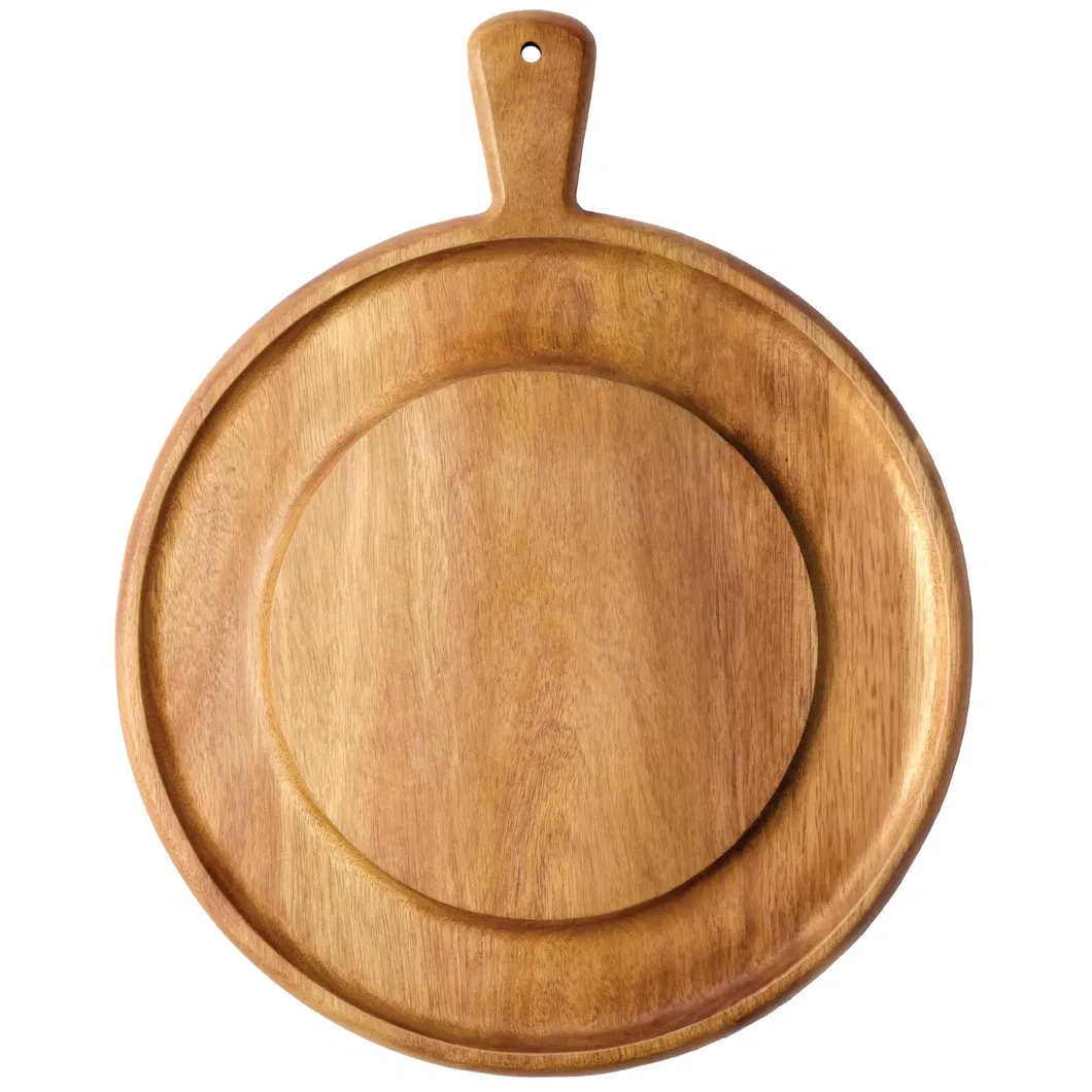 Round Beech Wood Charcuterie Board Serving Tray with Handle