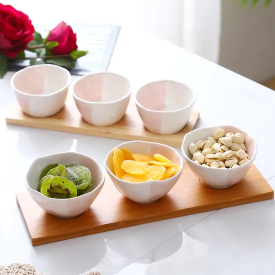 Stylish Ceramic Snack Plate Set with Wooden Serving Tray