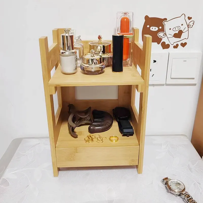 Double-Layer Bamboo Storage Rack Storage Organizer Shelf for Cosmetics / Jewelry