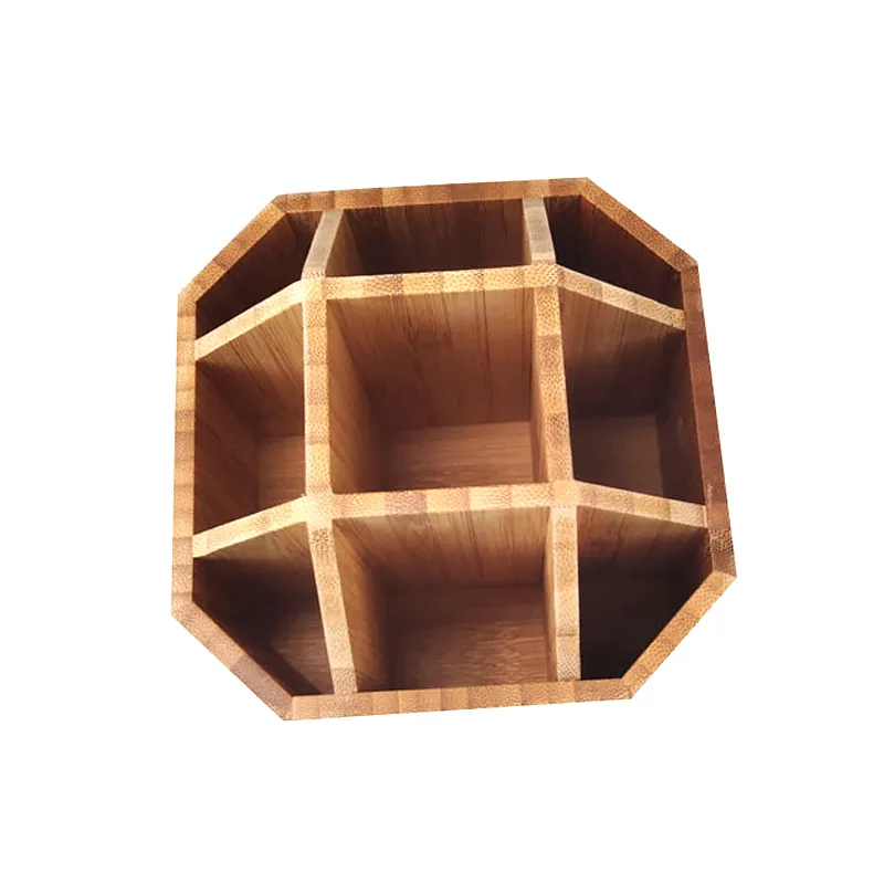 Rotating Bamboo Desk Organizer Art Supply Caddy Holds Marker Pen Brush Storage Box for Office School