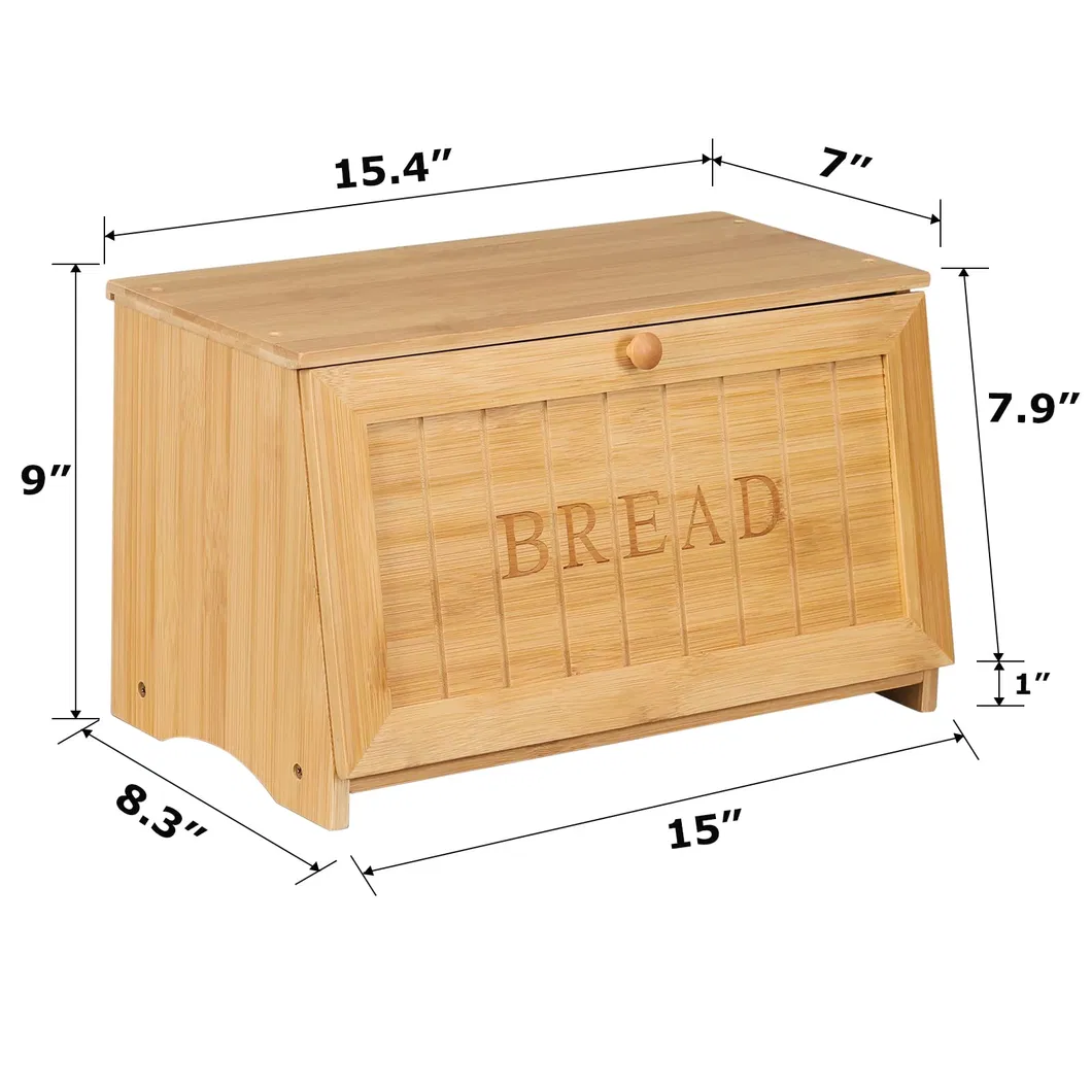Bamboo Bread Box Food Storage Organizer Box for Countertop