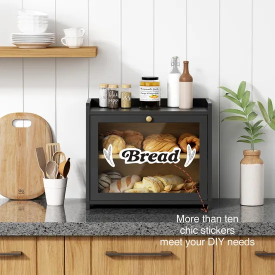 Durable Black Color 2-Tier Bamboo Kitchen Bread Storage Box