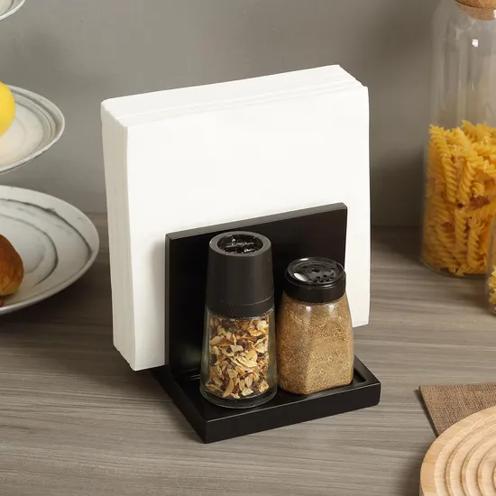 Napkin Salt Pepper Holder Wooden Napkin Holder for Salt and Pepper Shakers Caddy