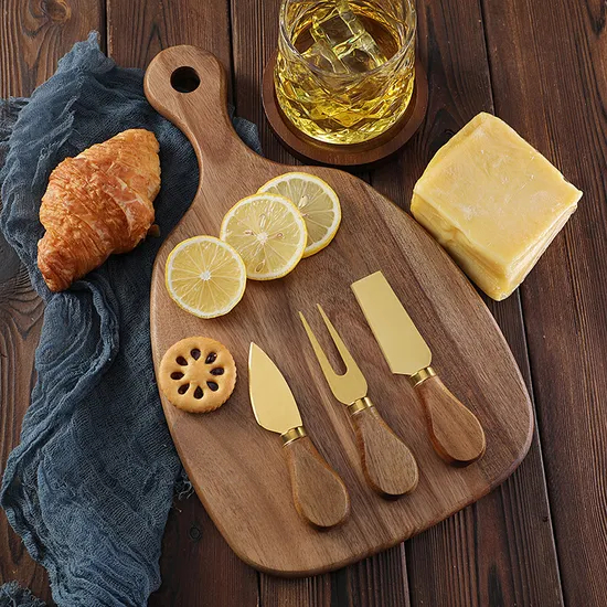 Durable Acacia Cheese Board with 3 Knives Set for Home Use