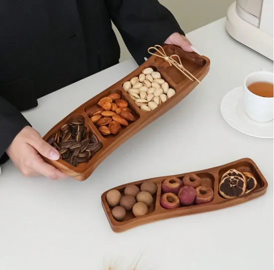 Handcrafted Divided Acacia Wood Sushi Serving Plate Dried Fruits Plate Set