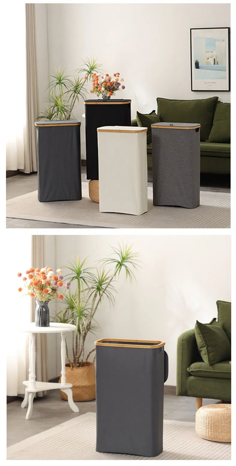 Foldable Household Bamboo Frame Oxford Cloth Large - Capacity Waterproof Dirty Clothes Hamper