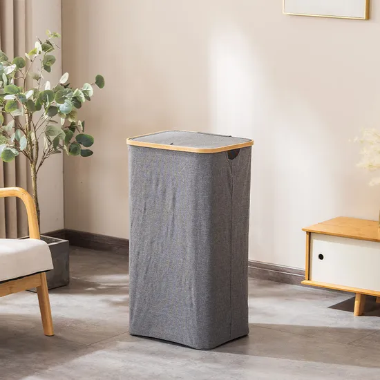 Foldable 100L Bamboo Circle Fabric Laundry Basket with Inner Bag for Household and Bathroom Storage