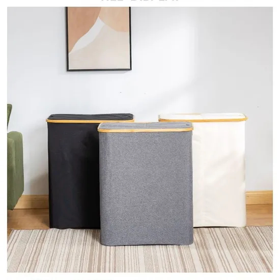 Double - Opening Bamboo Fabric Laundry Basket with Large Capacity and Dual Compartments