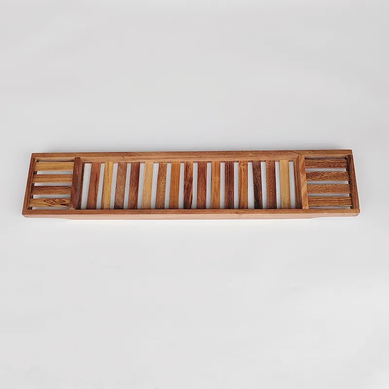 Simple Vintage Acacia Wood Bathtub Rack Caddy Tray for Bathroom
