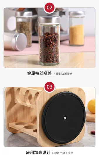 20-Jar Revolving Bamboo Spice Holder for Cabinet Use