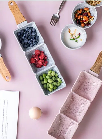 Stylish Ceramic Plate Set with Wooden Handles for Snacks