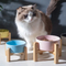 Neck-Protecting Ceramic Dog and Cat Food Bowl with Bamboo Rack