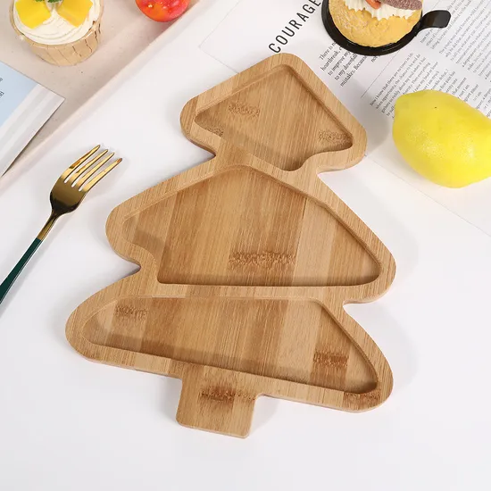 Wholesale Christmas Tree Wooden Serving Tray Bamboo Plate for Charcuterie / Dessert