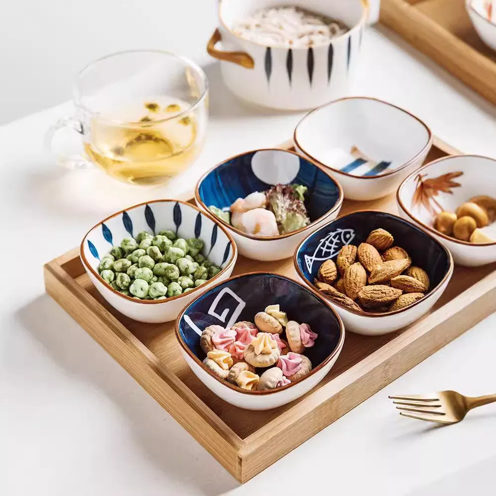Chic Ceramic Dessert & Snack Plate Set with Wood Tray for Serving