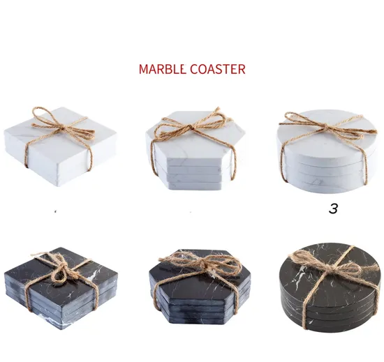 Premium Quality Heat-Resistant Black Marble Tea / Coffee Coaster Set for Home and Hotel Use