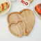 Heart Shaped Divided Rubber Wooden Snack Plates Serving Tray