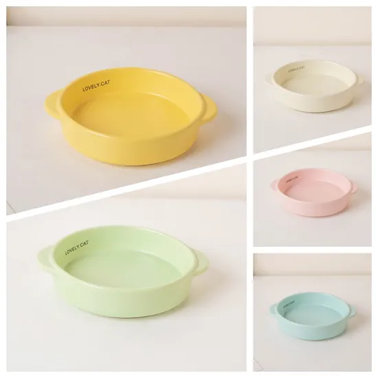 Wholesale Non Spill Double - Ear Ceramic Pet Bowl Dog and Cat Feeding Bowl with Bamboo Stand