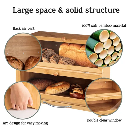 2-Tier Large Capacity Food and Bread Storage Bin Bread Box for Kitchen Counter