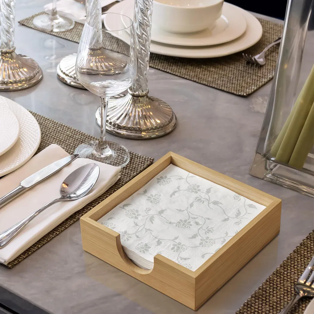 Square Bamboo Napkin Holder for Kitchen