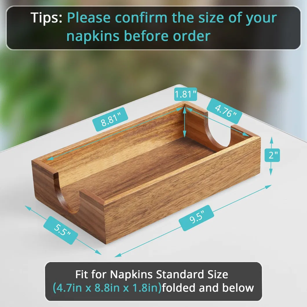 Rectangle Acacia Tissue Rack Napkin Holder for Home