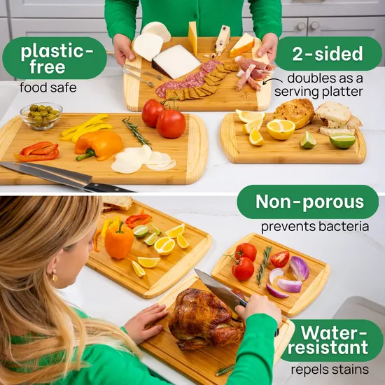 Premium Two-Tone Bamboo Chopping Board Set of Three