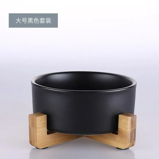 Solid Wood High - Foot Ceramic Pet Cat and Dog Bowl